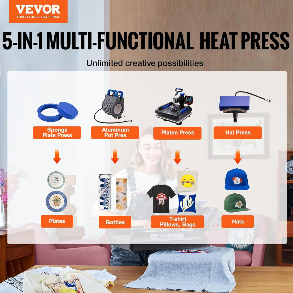 15x15inches 5 in 1 Swing Away Digital Control Heat Press M218355