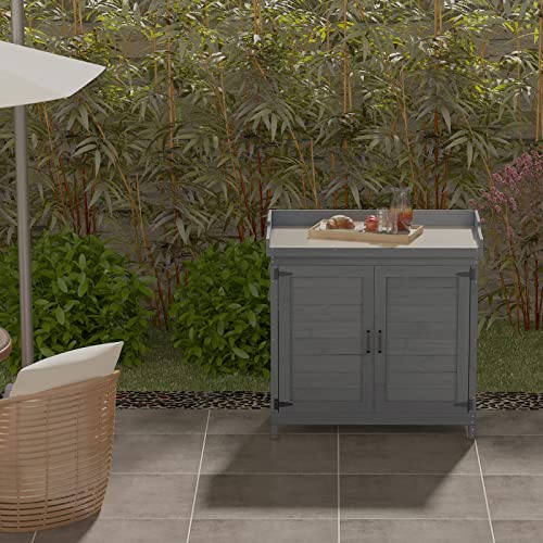 Natural Wooden Storage Cabinet with Potting Bench Q8949