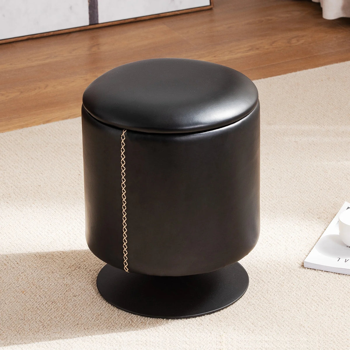Black Swivel Storage Ottoman L833