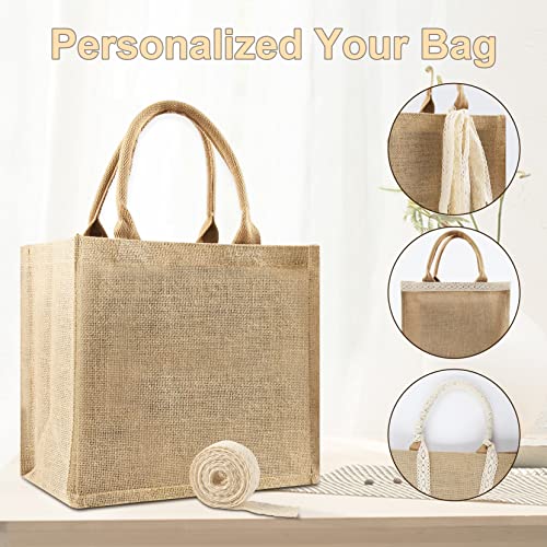 8 Pcs Burlap Tote Bags with Ribbon Y957351