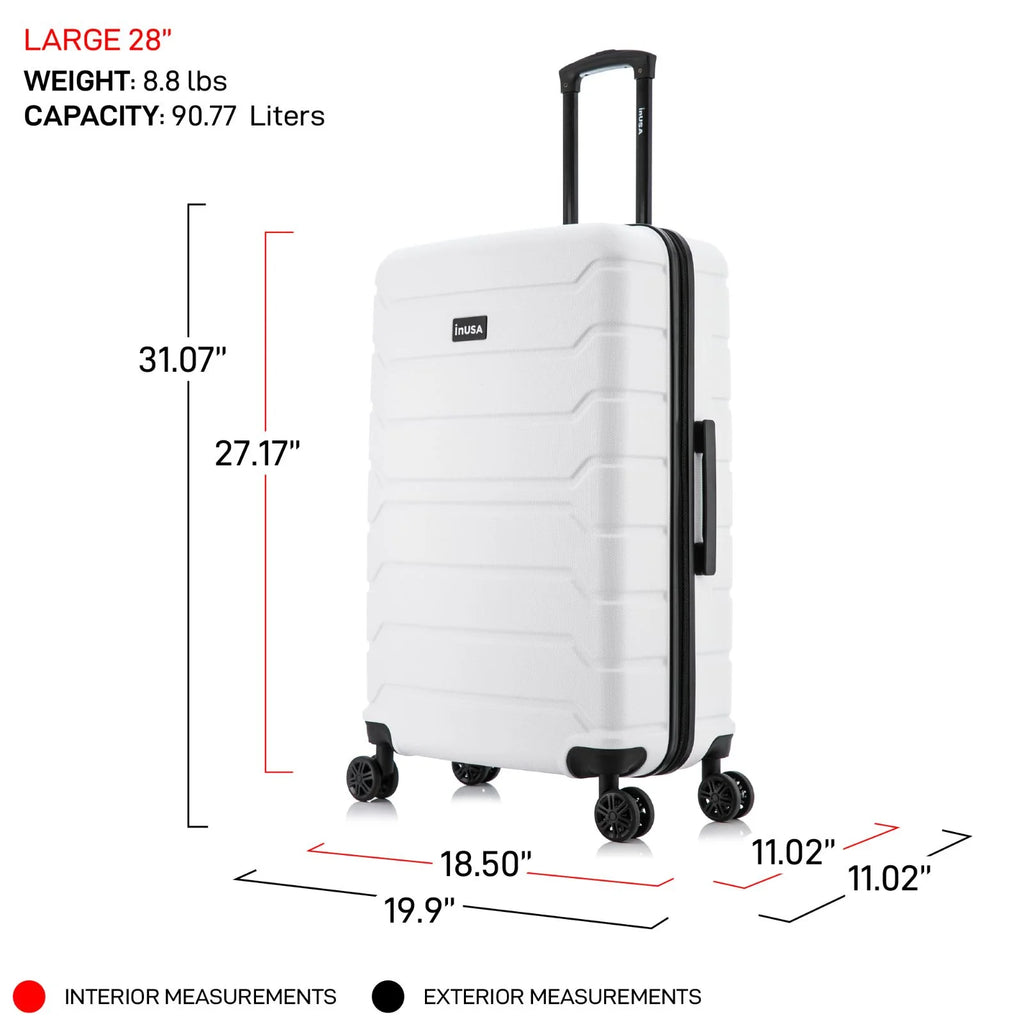 28" White Hardside Lightweight Luggage with Spinner Wheels M4804