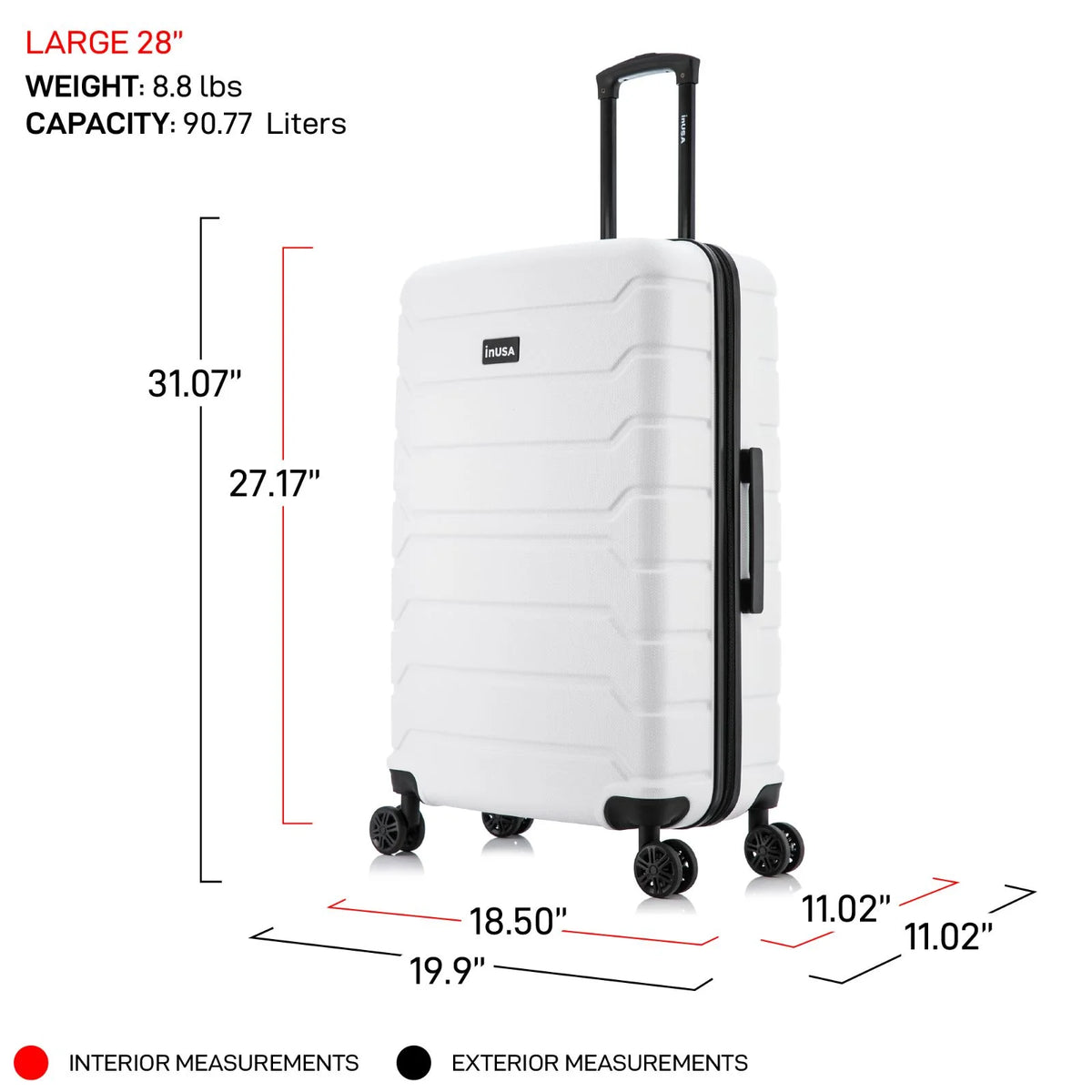 28" White Hardside Lightweight Luggage with Spinner Wheels M4804