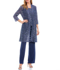 3-Piece Sequin Glitter Scallop Lace Duster Pant Set B2680