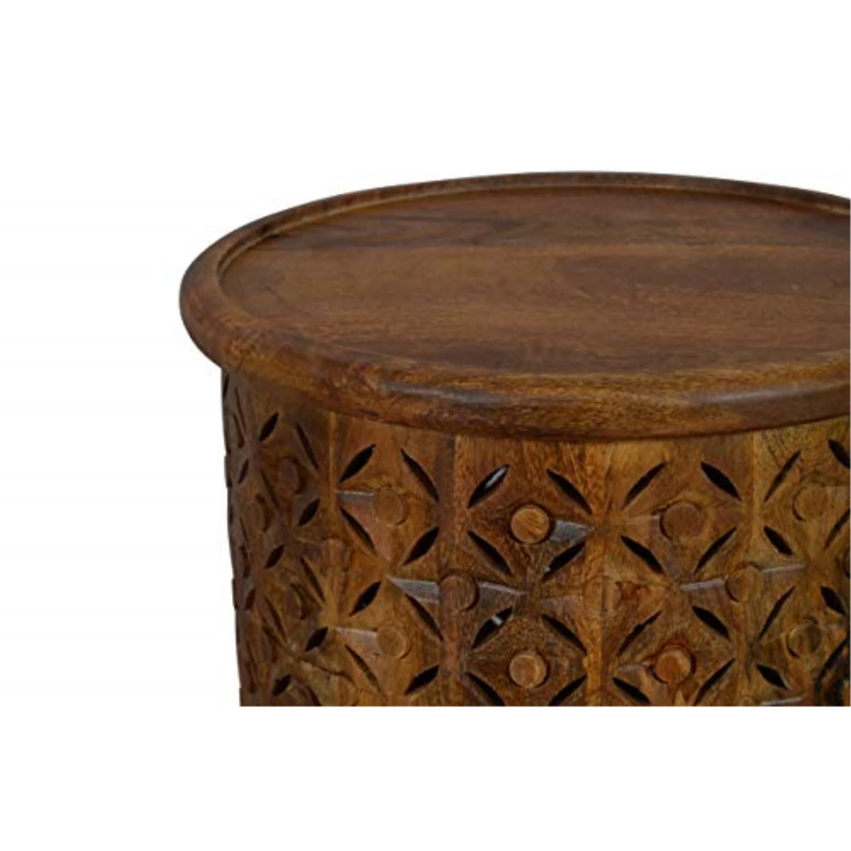 Distressed Hardwood Drum End Table A9672