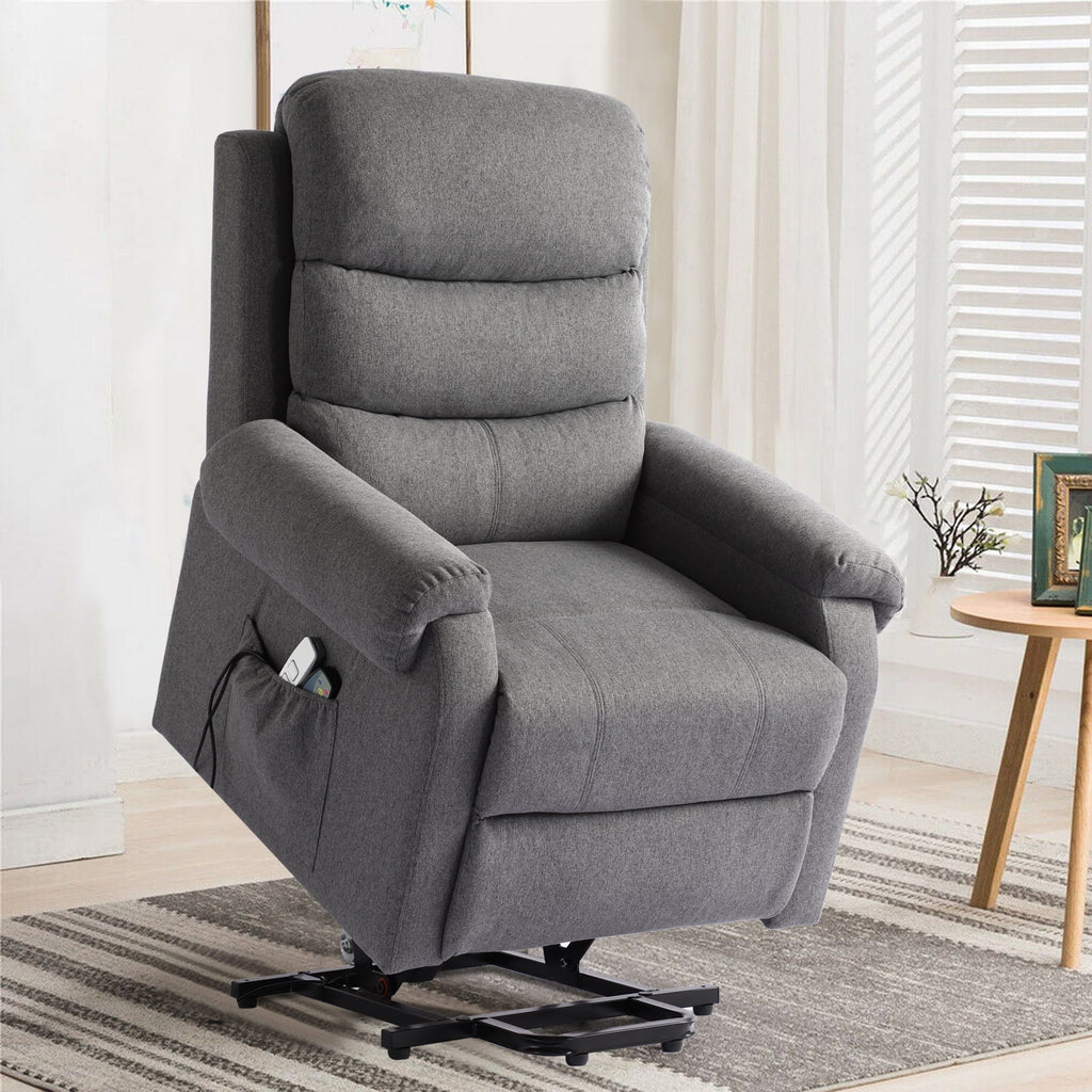 Linen Fabric Heated Massage Power Lift Recliner Chair with USB Ports R32870