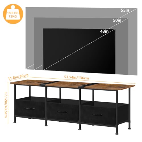 Black TV Stand with 3 Fabric Drawers W36321