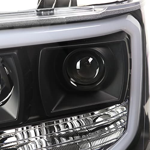 LED Light Bar Chrome Housing Projector Headlights for GMC Sierra 1500 2500HD 3500HD Left Right Pair Headlamps Assembly B9318