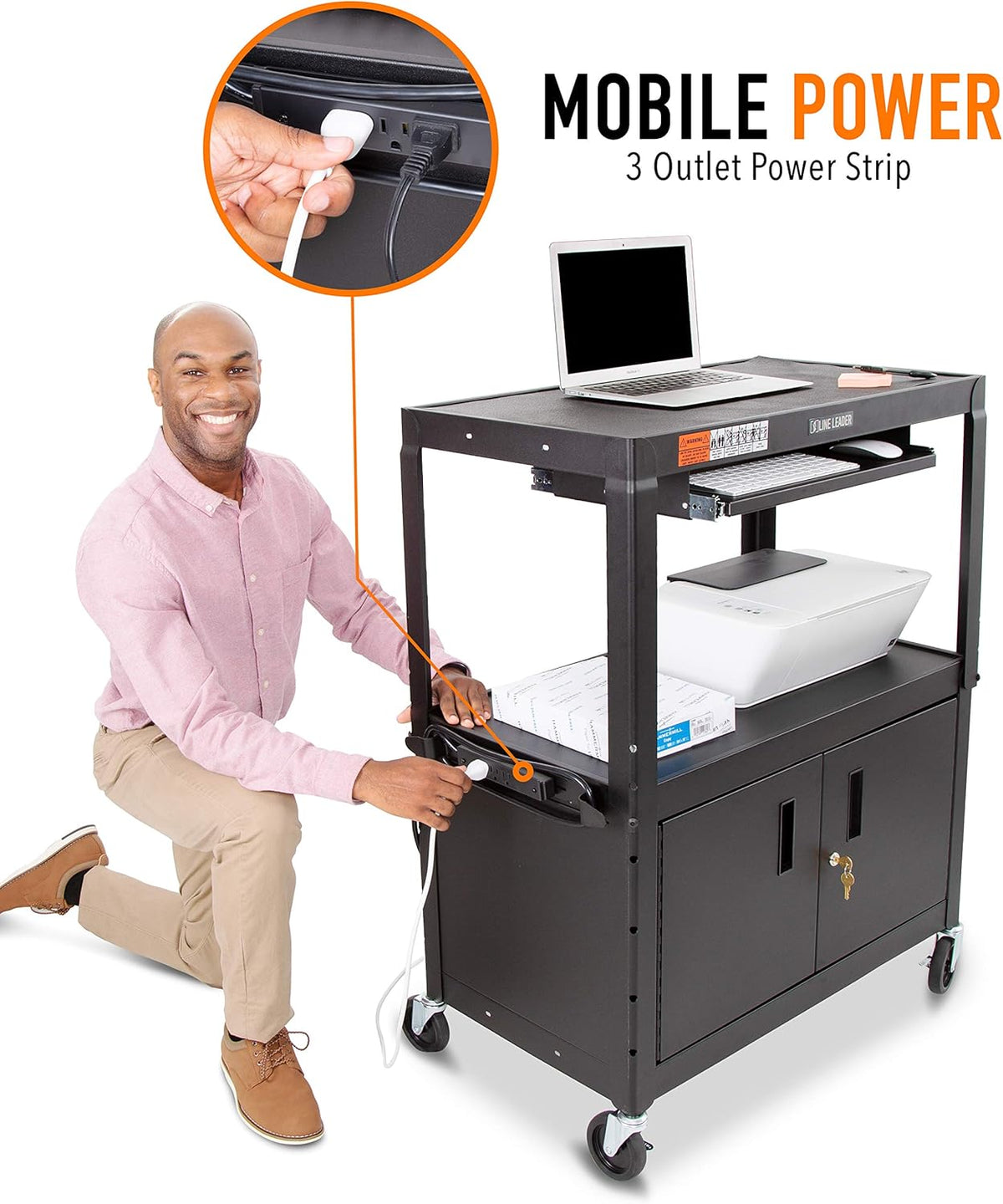 Black Height Adjustable Utility Cart with Locking Cabinet Y386677