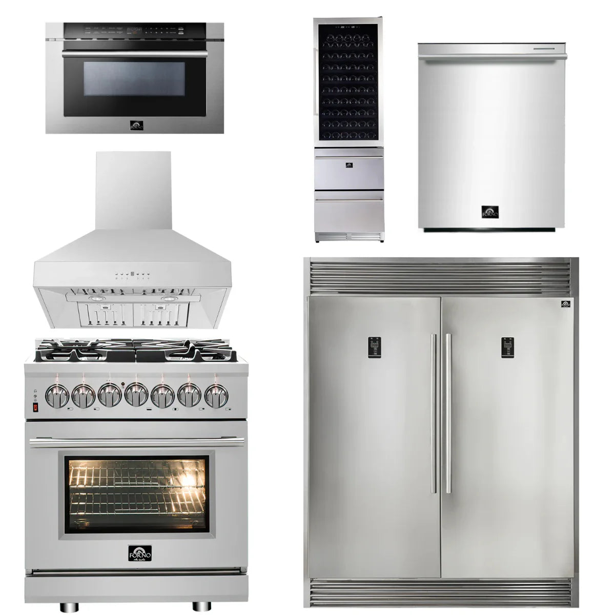 30 Dual Fuel Range, 30 Range Hood, 60 Refrigerator, Dishwasher, Microwave Drawer, Wine Cooler F682