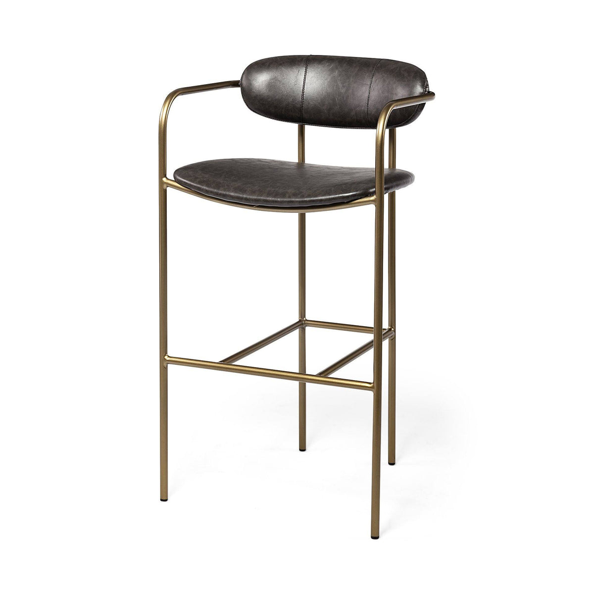 Brown Faux Leather Seat Gold Metal Bar Stool O7435