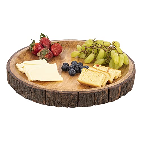 Round Wooden Serving Platter with Tree Bark Edges 13" N92331