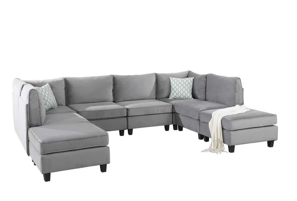 Gray Velvet 8Pc Modular Sectional Sofa I1952