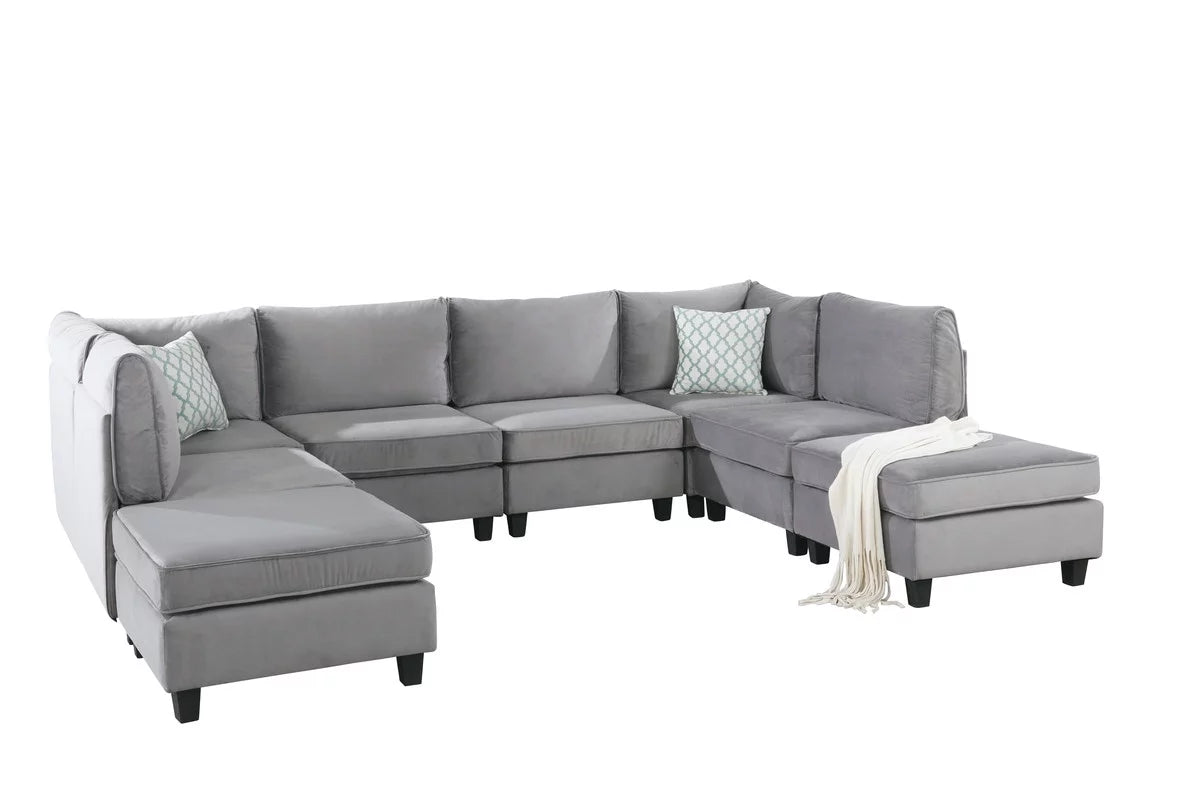 Gray Velvet 8Pc Modular Sectional Sofa I1952