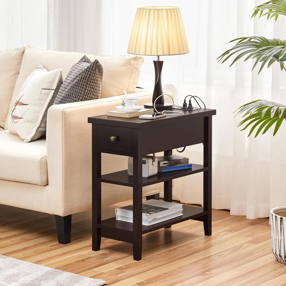 Espresso Narrow Nightstand with Charging Station I803563