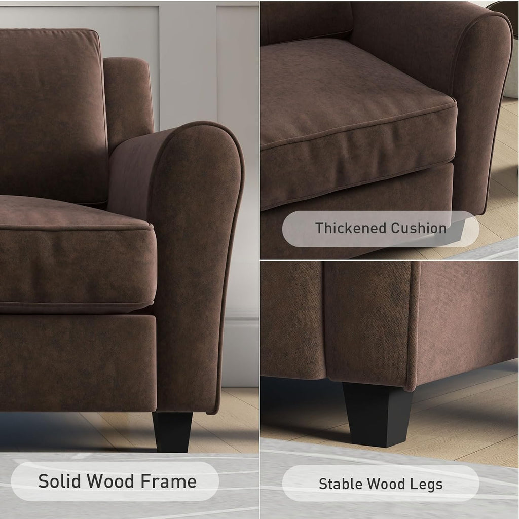 Brown 3 Seater Sofa Couch with Thicked Cushion O209