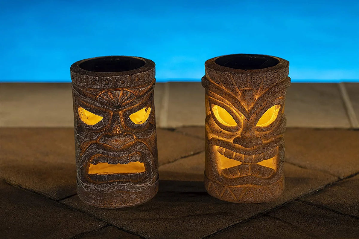 Tribal Tiki Solar Powered Flickering Led Outdoor Decor N5057