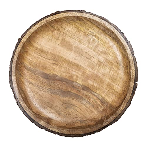 Round Wooden Serving Platter with Tree Bark Edges 13" N92331