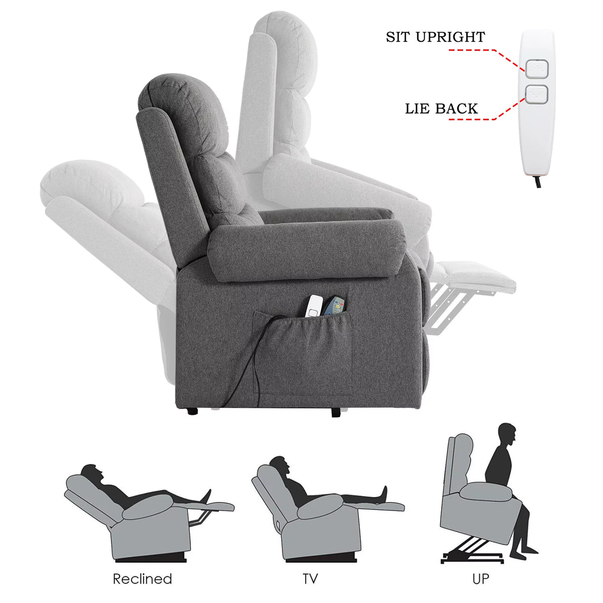 Linen Fabric Heated Massage Power Lift Recliner Chair with USB Ports R32870