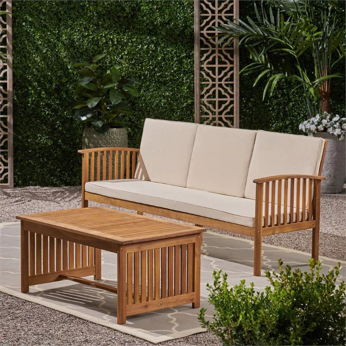 2 Piece Outdoor Acacia Wood Sofa Set B9040