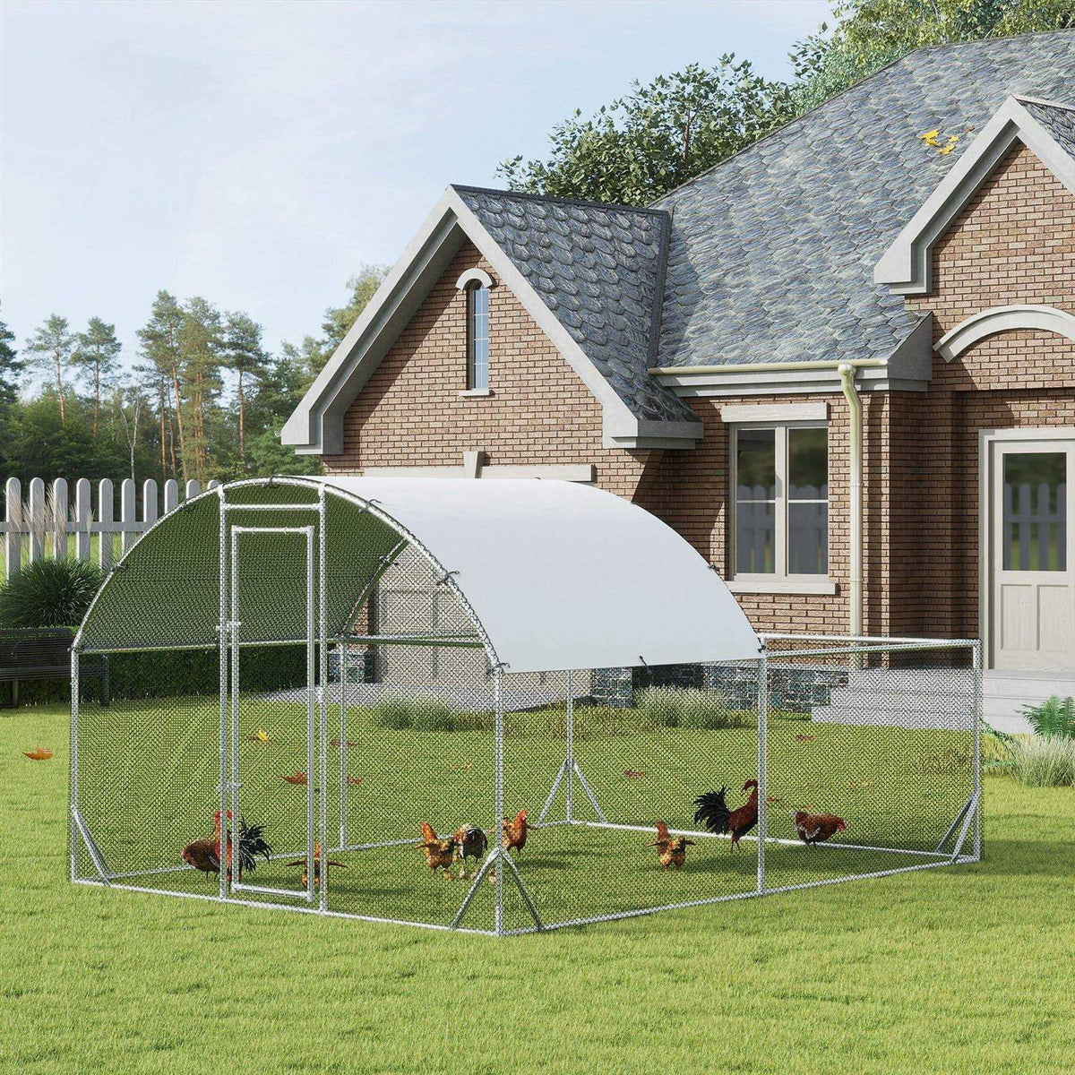 Metal Chicken Coop Walk-in Enclosure with Cover V738