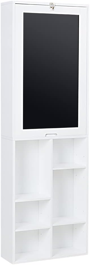 White Collapsible Wall Desk Cabinet with Chalkboard and Bottom Shelf U103821