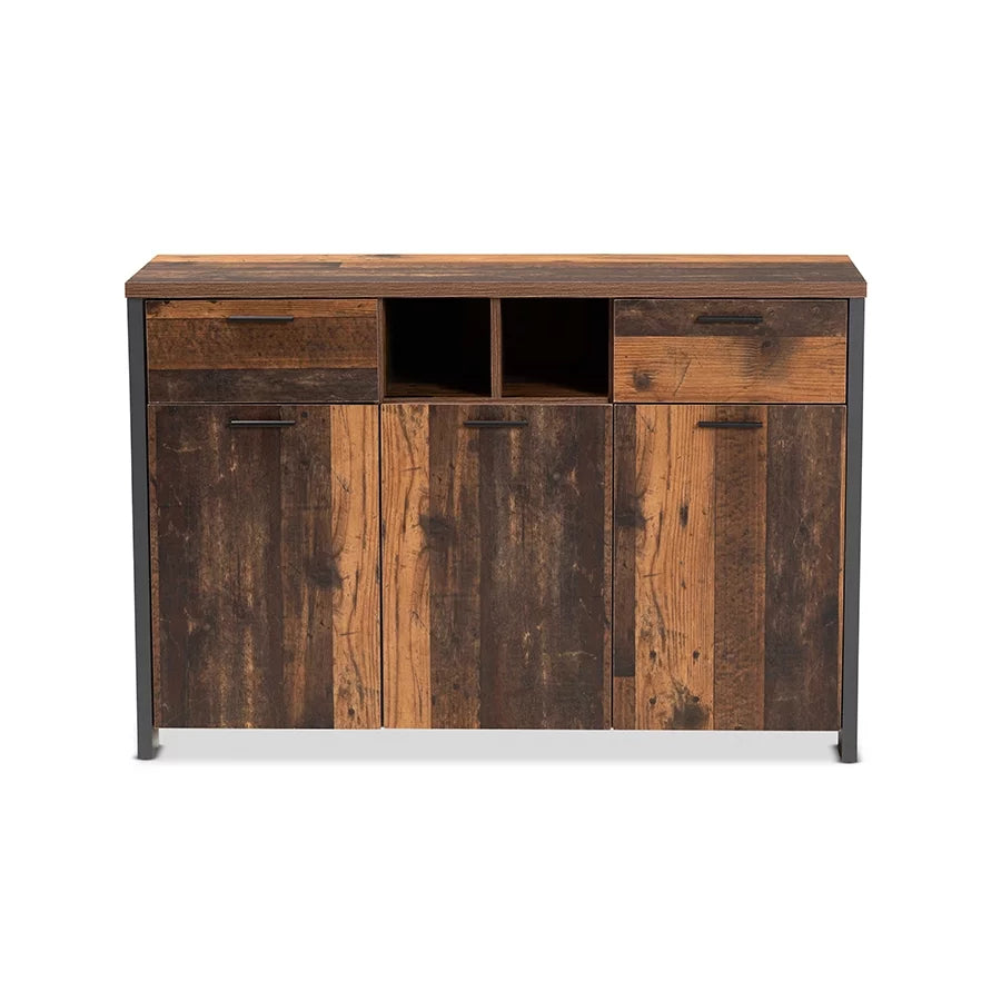 Rustic Brown Wood and Grey Metal 2-Door Sideboard Buffet H89224