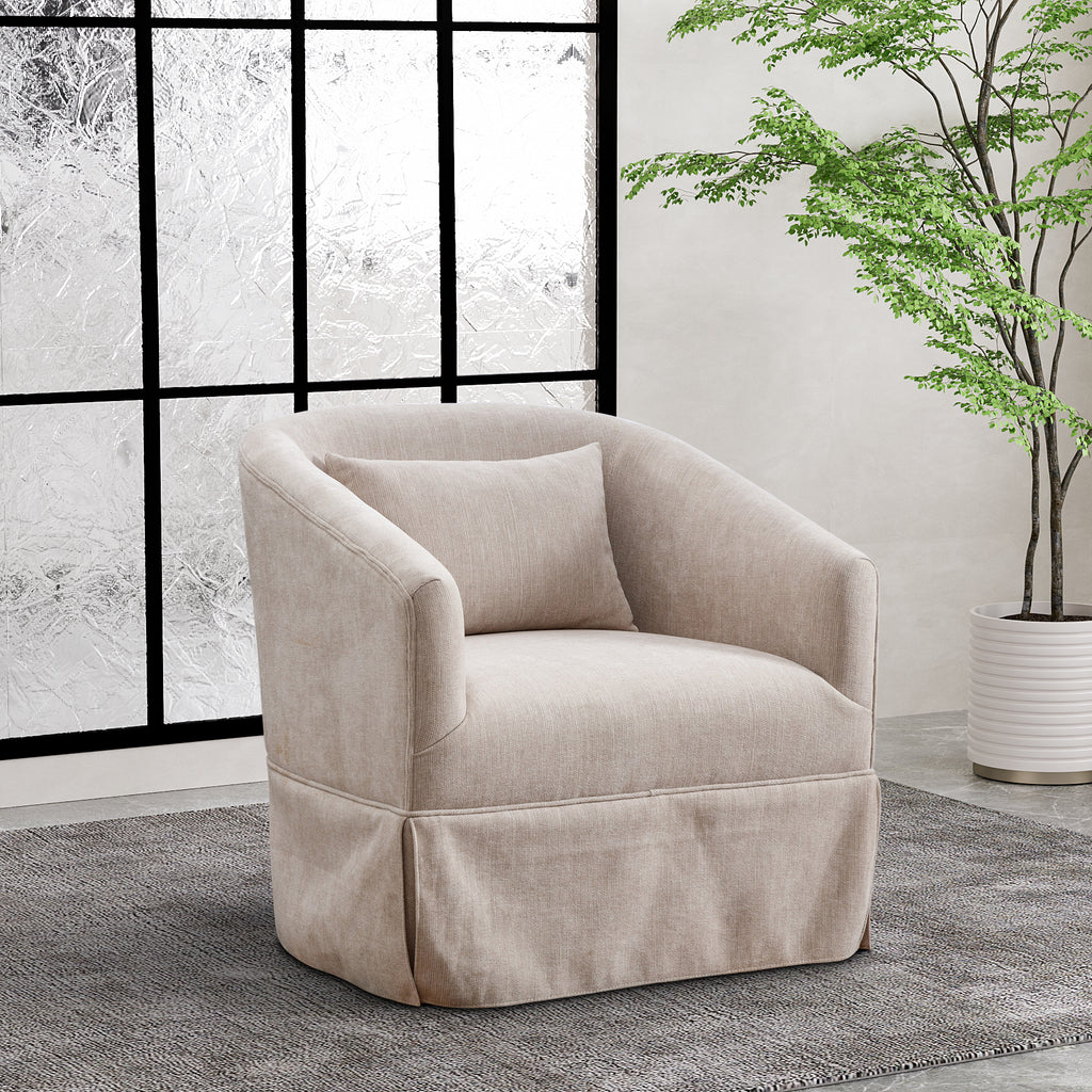 Upholstered Swivel Barrel Chair, Linen Fabric Accent Chair P4281