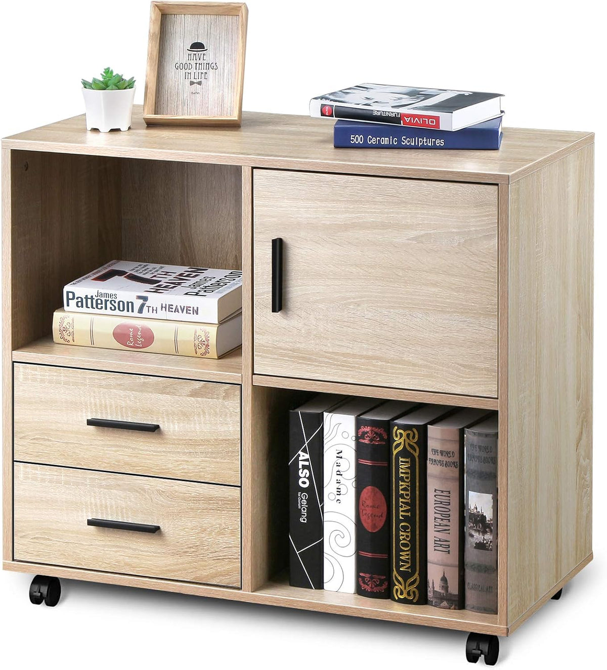 3 Drawer Mobile Wood File Cabinet with Wheels E20602