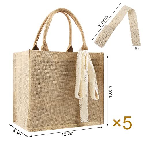 8 Pcs Burlap Tote Bags with Ribbon Y957351