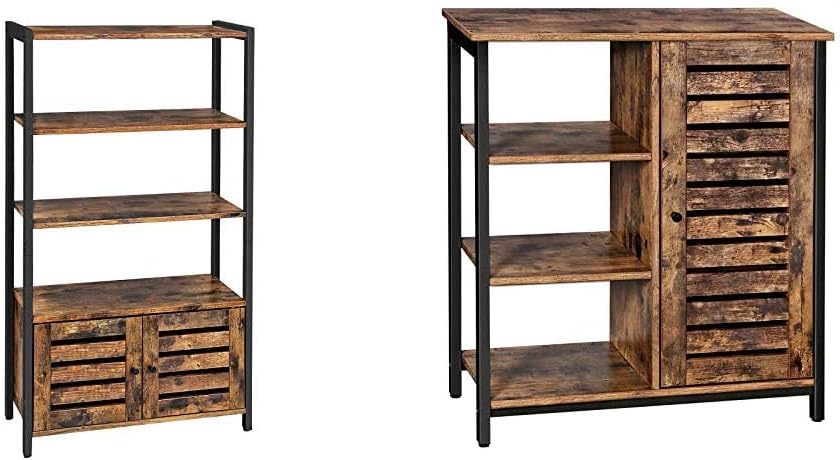 Rustic Brown Bookshelf and Storage Cabinet with 3 Shelves O515