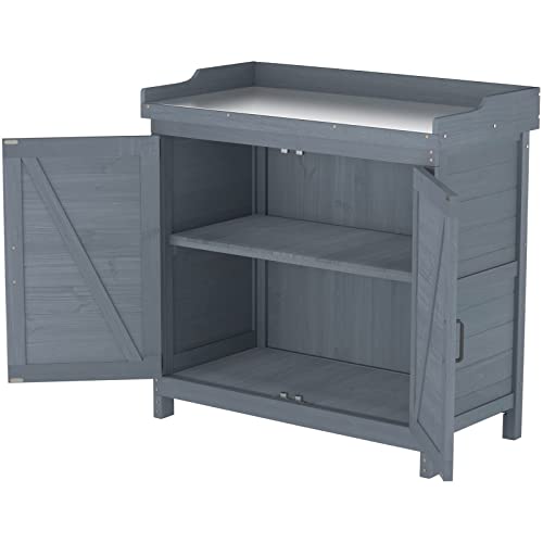 Natural Wooden Storage Cabinet with Potting Bench Q8949