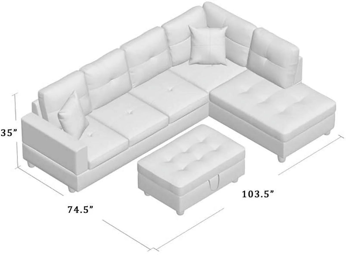 3 PCS L-Shaped Sectional Sofa Set with Storage Ottoman and Pillows D95303