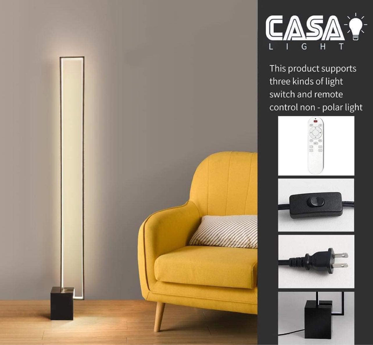 Modern LED Floor Lamp with Remote Control, Dimmable 3 Colors Temperature 3000K-4500K-6000K D952473