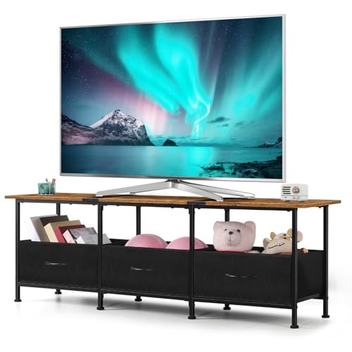 Black TV Stand with 3 Fabric Drawers W36321