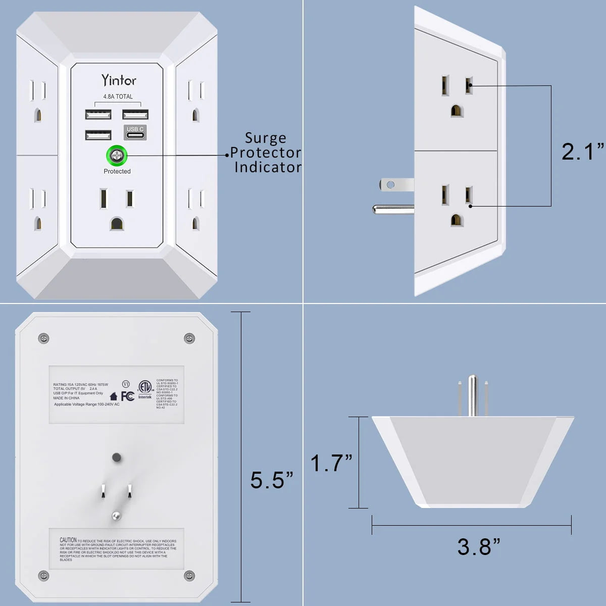 5 Outlets 4 USB Ports Surge Protector O489358