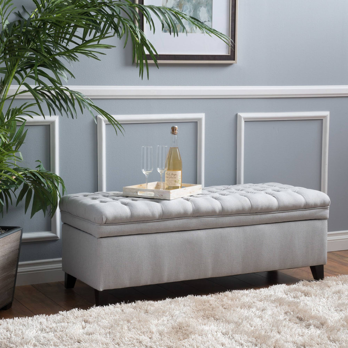 Light Gray Storage Ottoman J1802
