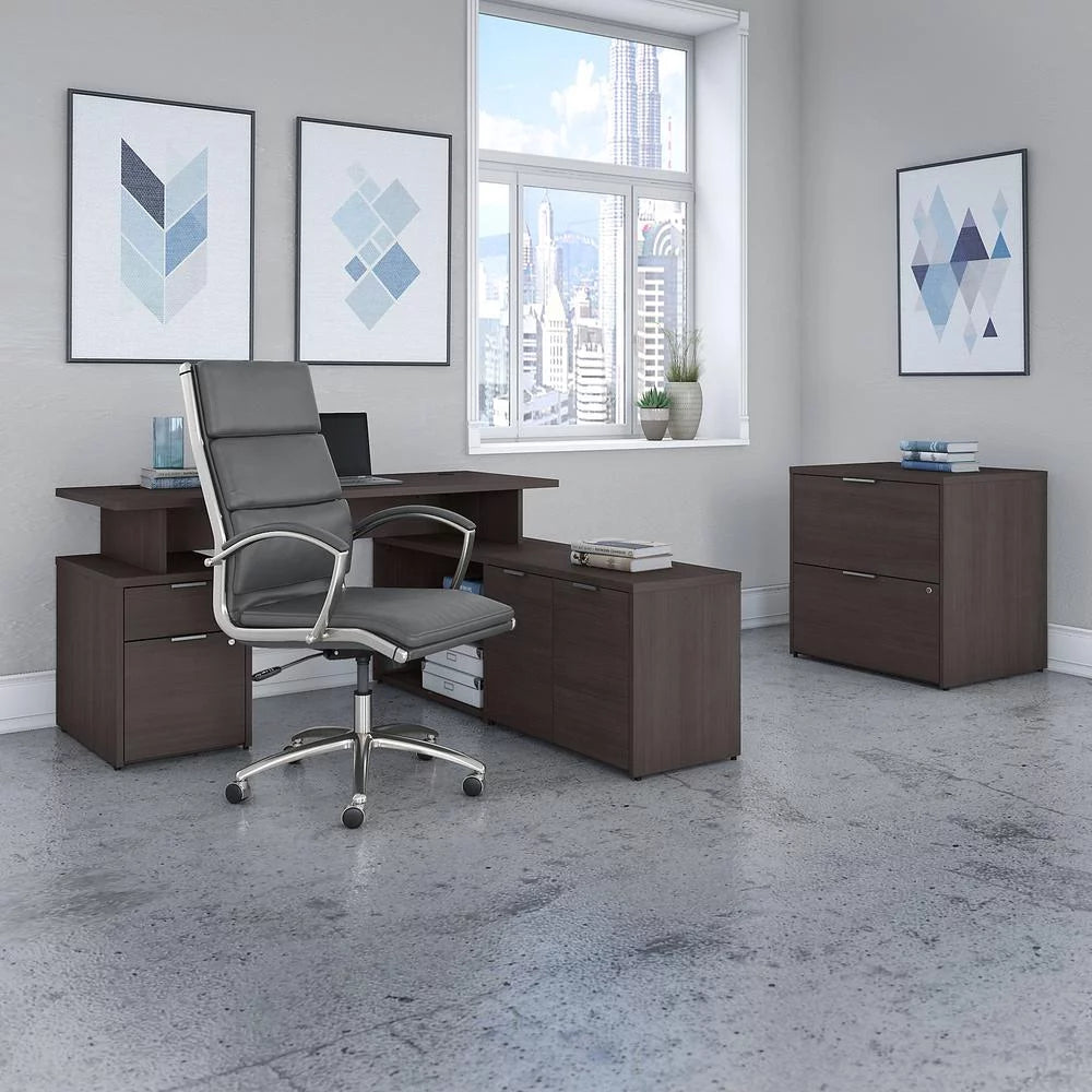 Gray L Desk with Office Chair V505