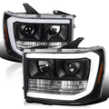 LED Light Bar Chrome Housing Projector Headlights for GMC Sierra 1500 2500HD 3500HD Left Right Pair Headlamps Assembly B9318