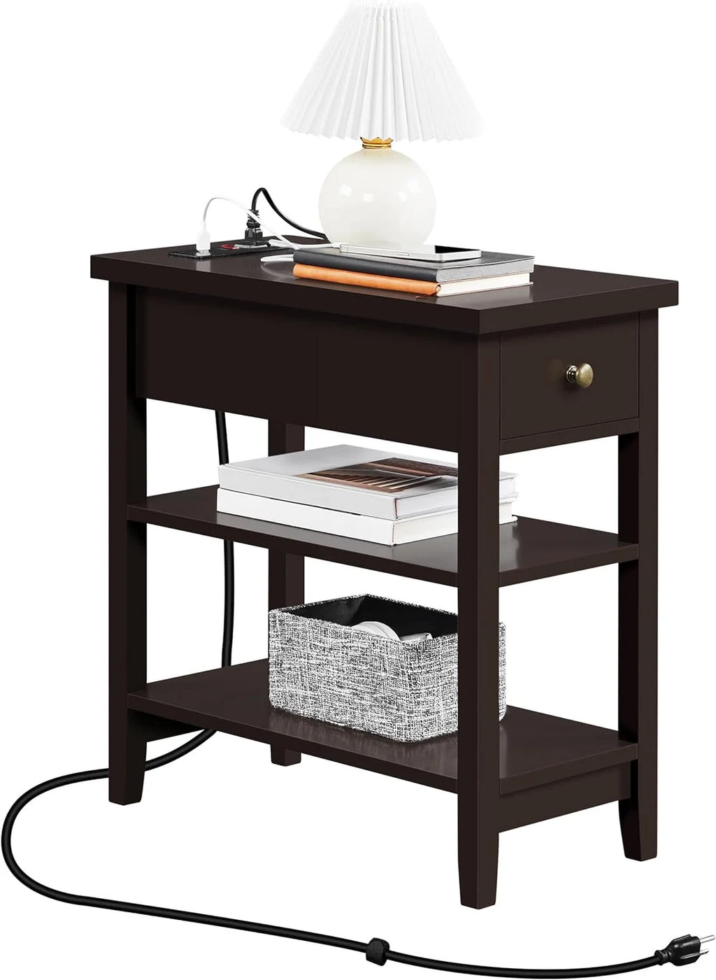 Espresso Narrow Nightstand with Charging Station I803563