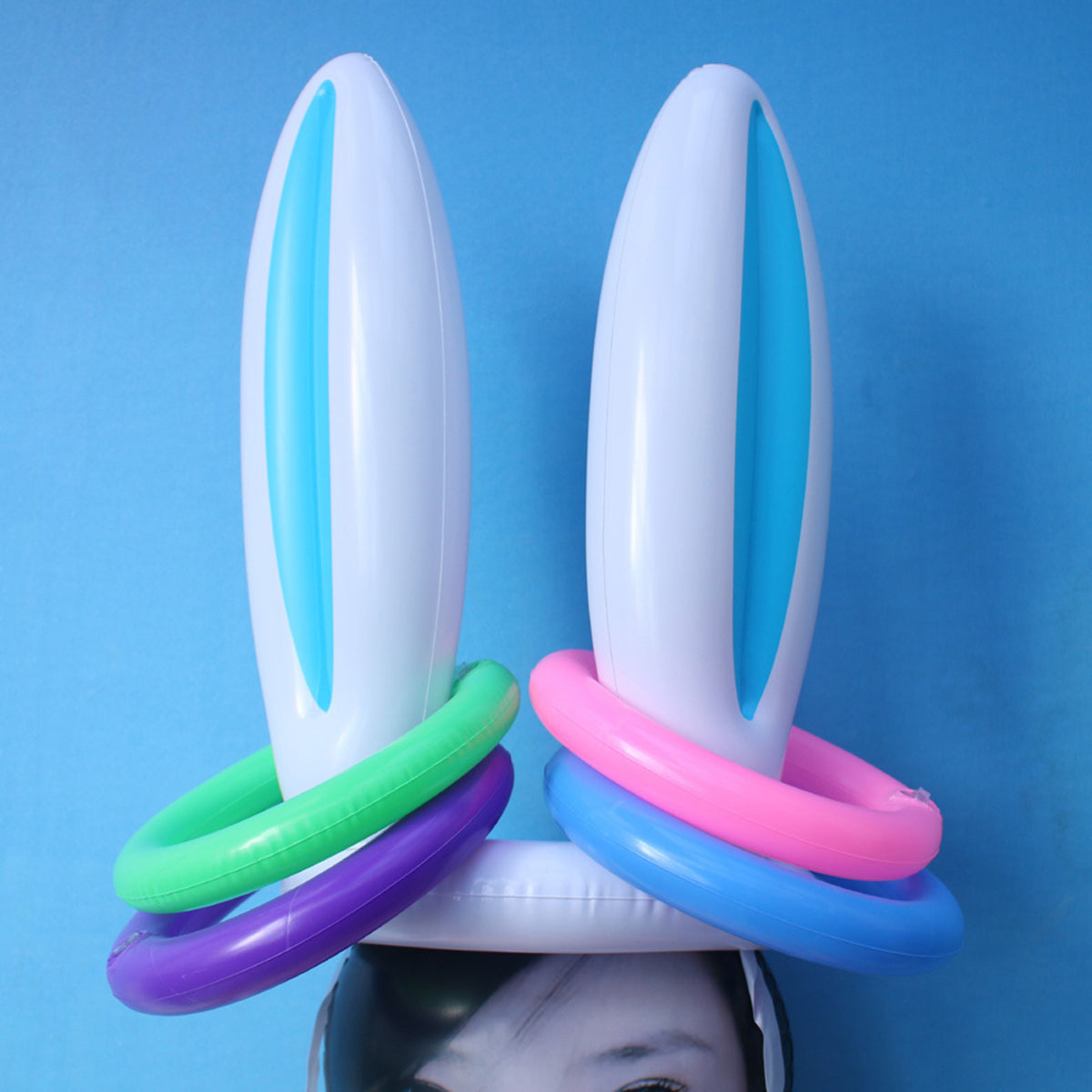 Easter Inflatable Bunny Ear Ring Toss Game Kit with Handheld Pump T51931