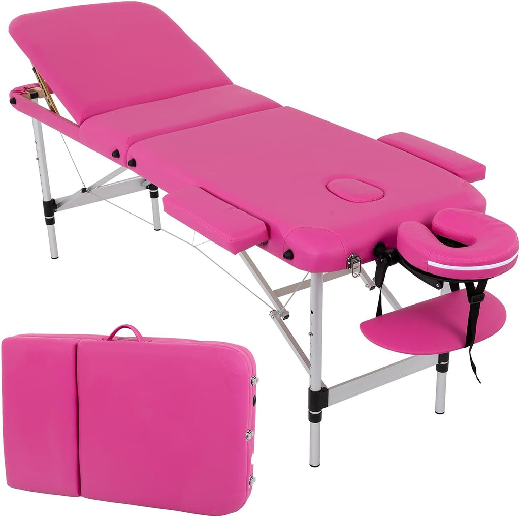 Portable 3 Folding 73 Inch Height Adjustable Aluminium Massage Table with Carry Case (Black) R3047