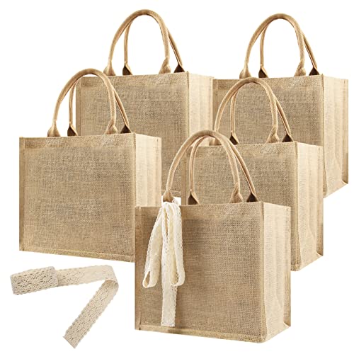 8 Pcs Burlap Tote Bags with Ribbon Y957351