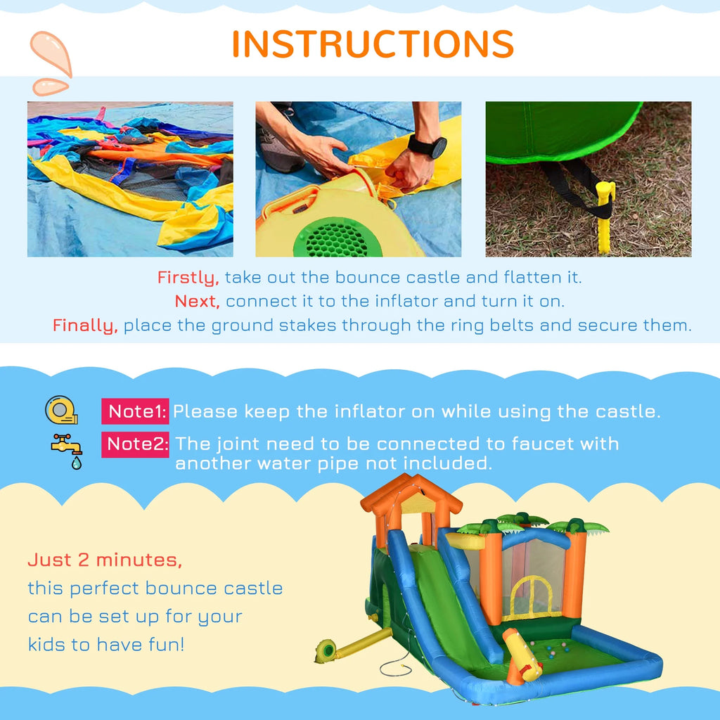 6-in-1 Inflatable Water Slide Jumping Castle with Blower C129274
