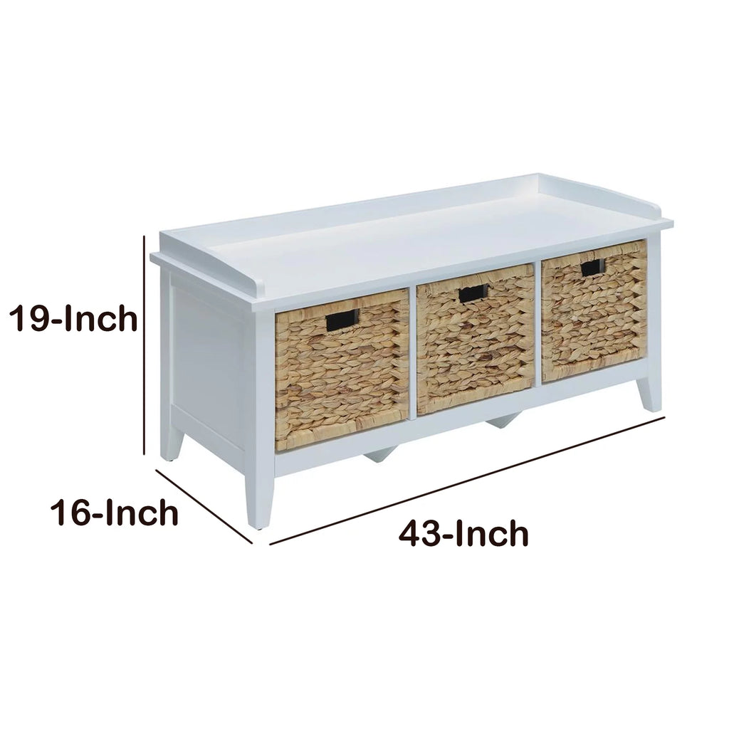 White Rectangular Wooden Storage Bench T832