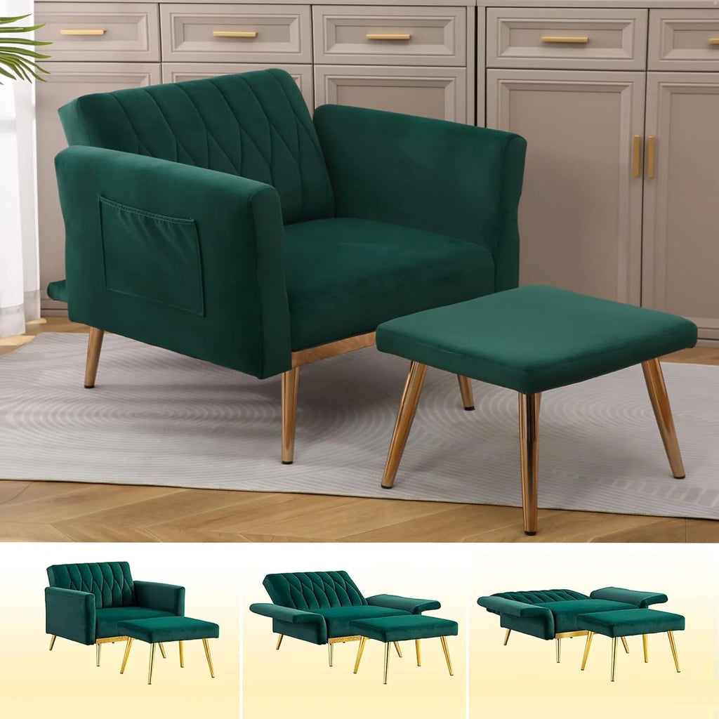 Dark Green Velvet 2 in 1 Accent Chair with Ottoman Y4860