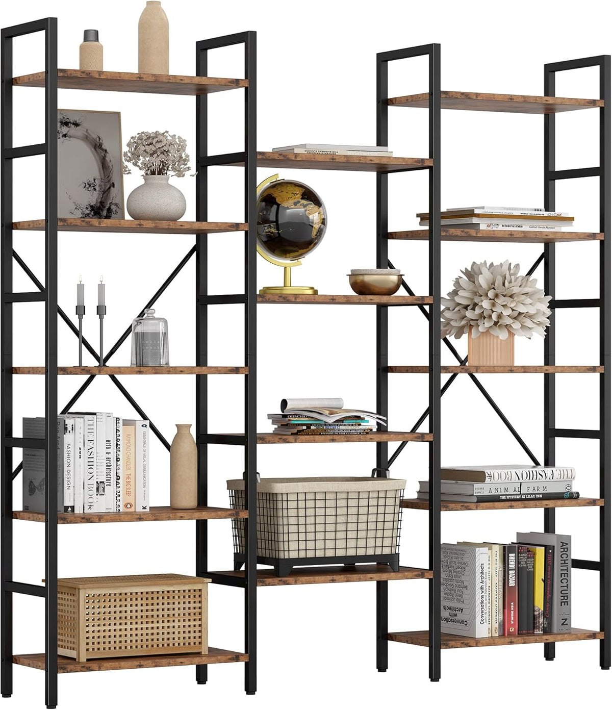 5 Tiers Triple Wide Industrial Bookshelf X916891
