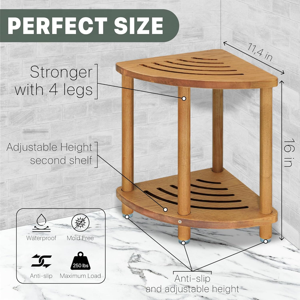 Corner Shower Stool 16 inch Shower Seat C1904