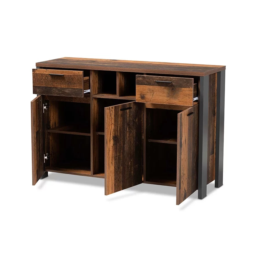Rustic Brown Wood and Grey Metal 2-Door Sideboard Buffet H89224