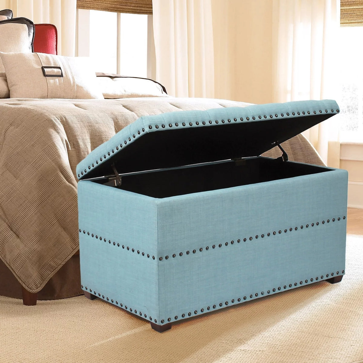 Beige Button Tufted Lift Top Storage Bench Q74558