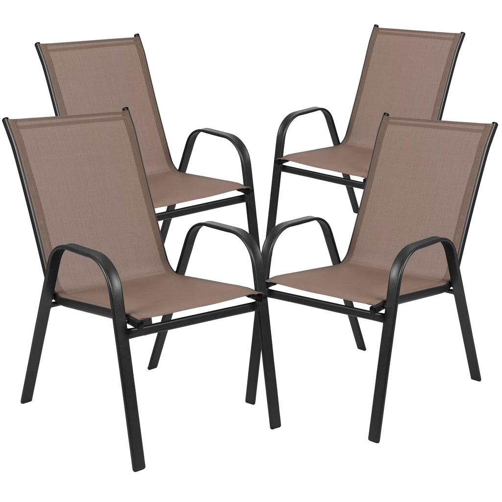 7 Piece Outdoor Patio Dining Set with 6 Brown Stack Chairs Y76755